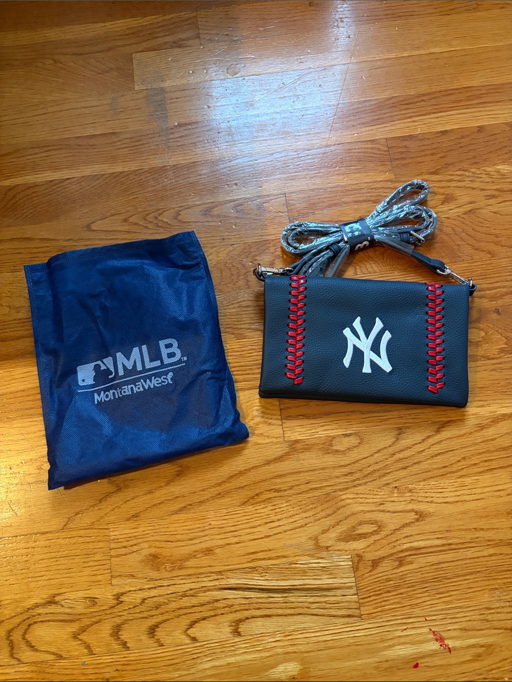 MLB New York Yankees Black Wristlet with Red Stitching and White Logo